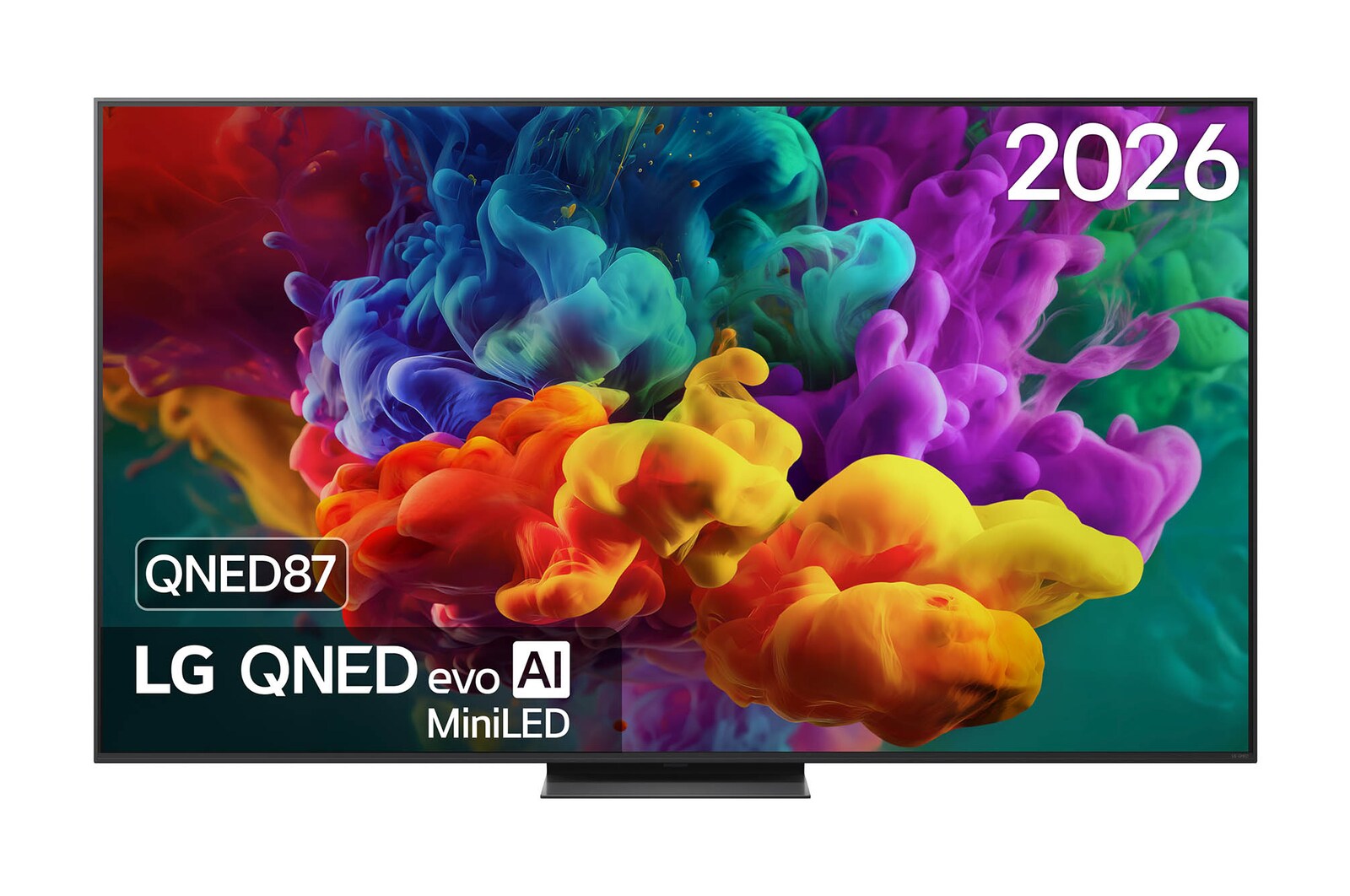 Vooraanzicht van 75 inch LG QNED evo AI QNED87 Mini LED 4K Smart TV 2026 75QNED87B6A